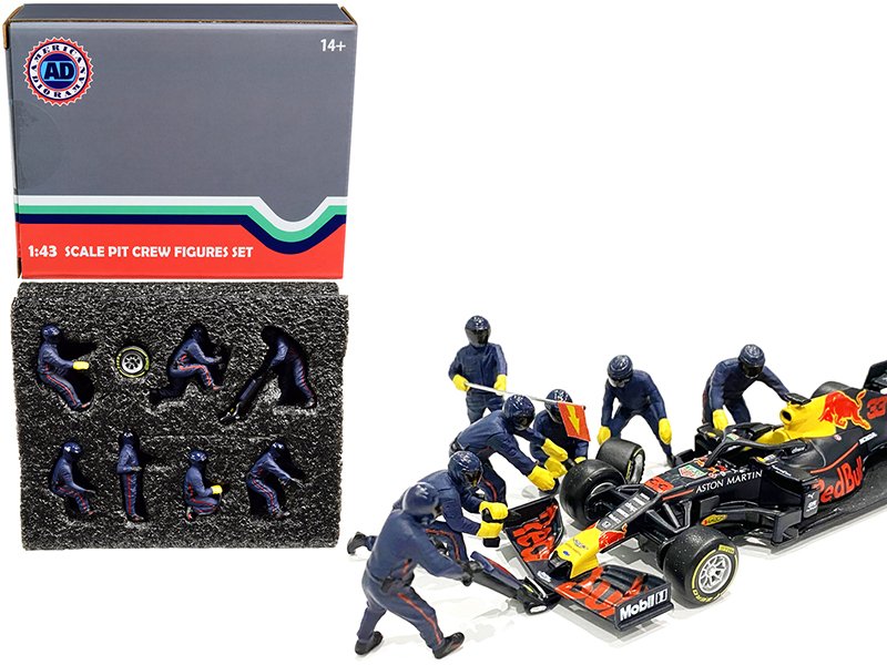 formula one f1 pit crew 7 figurine set team blue for 1/43 scale models by american diorama formula one f1 pit crew 7 figurine set team blue for 1/43 scale models by american diorama