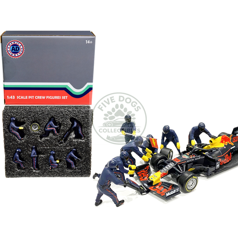 formula one f1 pit crew 7 figurine set team blue for 1/43 scale models by american diorama