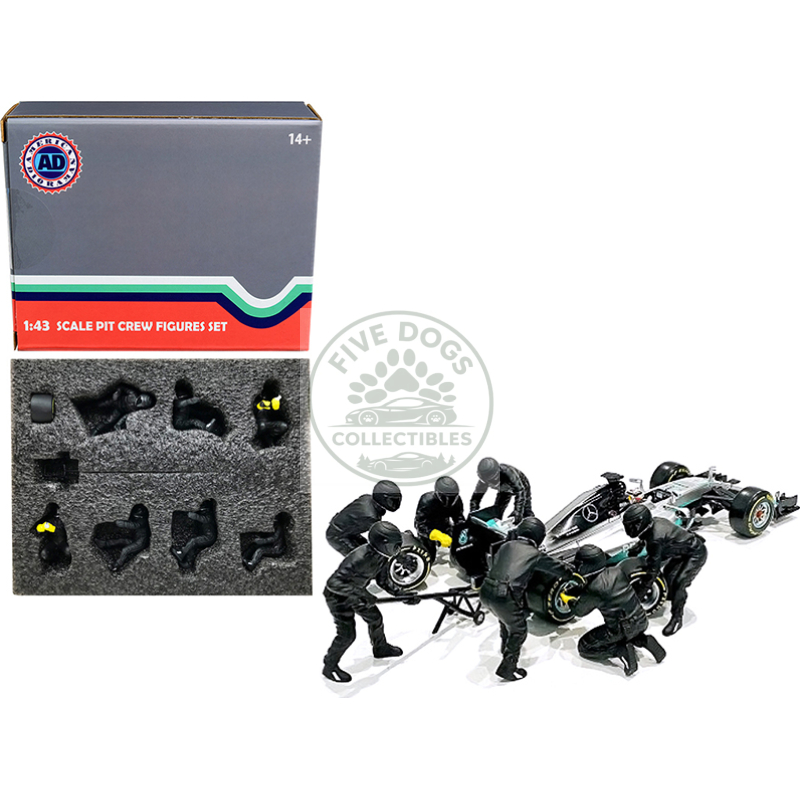 formula one f1 pit crew 7 figurine set team black release ii for 1/43 scale models by american diorama