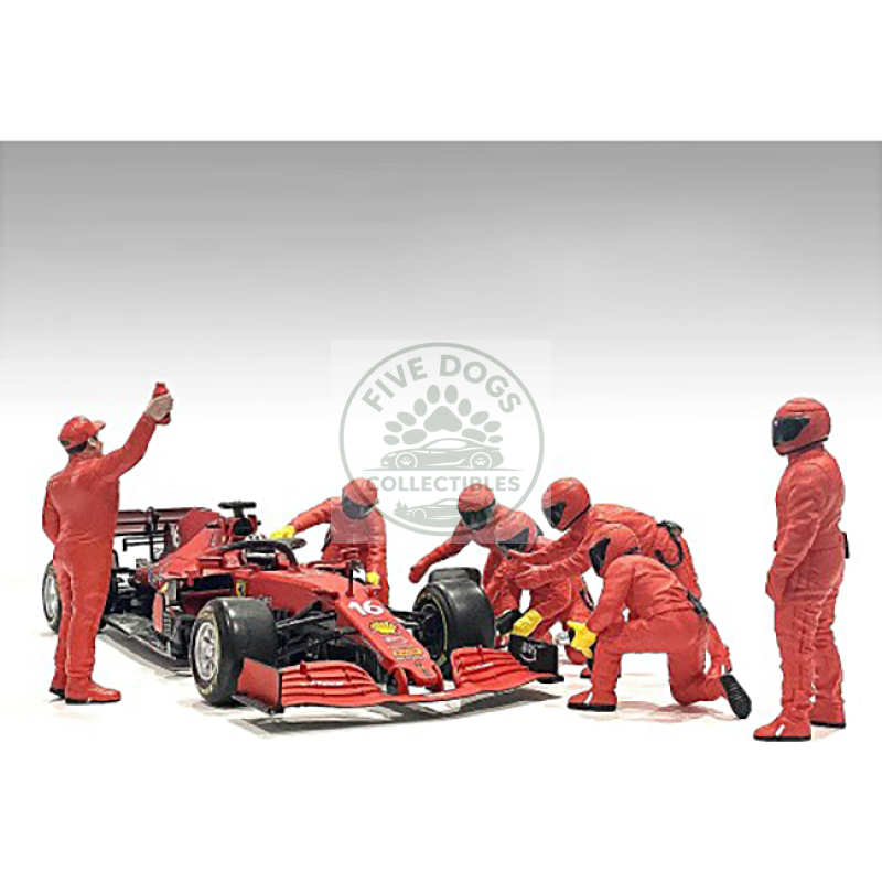 formula one f1 pit crew 7 figure set team red release iii for 1/43 scale models by american diorama