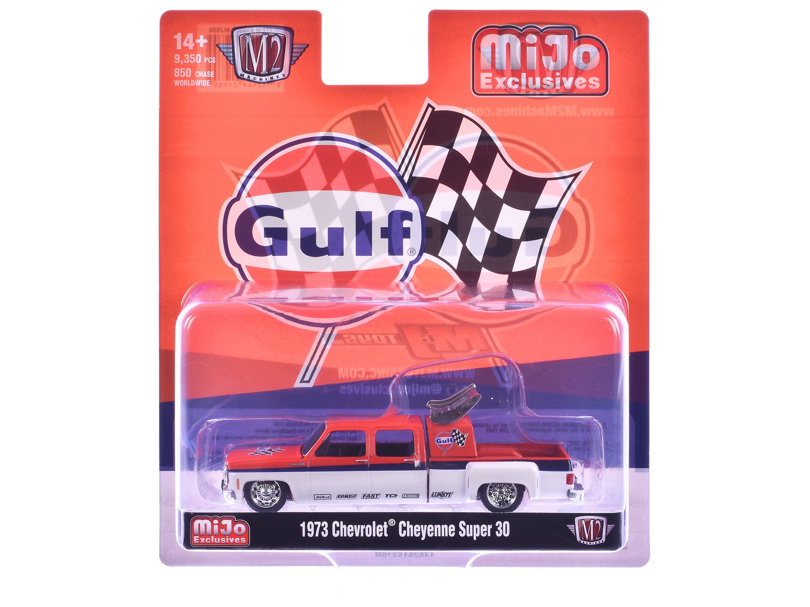 1973 chevrolet cheyenne super 30 pickup truck "gulf oil" orange and white with blue stripes limited edition to 9350 pieces worldwide 1/64 diecast model car by m2 machines 1973 chevrolet cheyenne super 30 pickup truck "gulf oil" orange and white with blue stripes limited edition to 9350 pieces worldwide 1/64 diecast model car by m2 machines