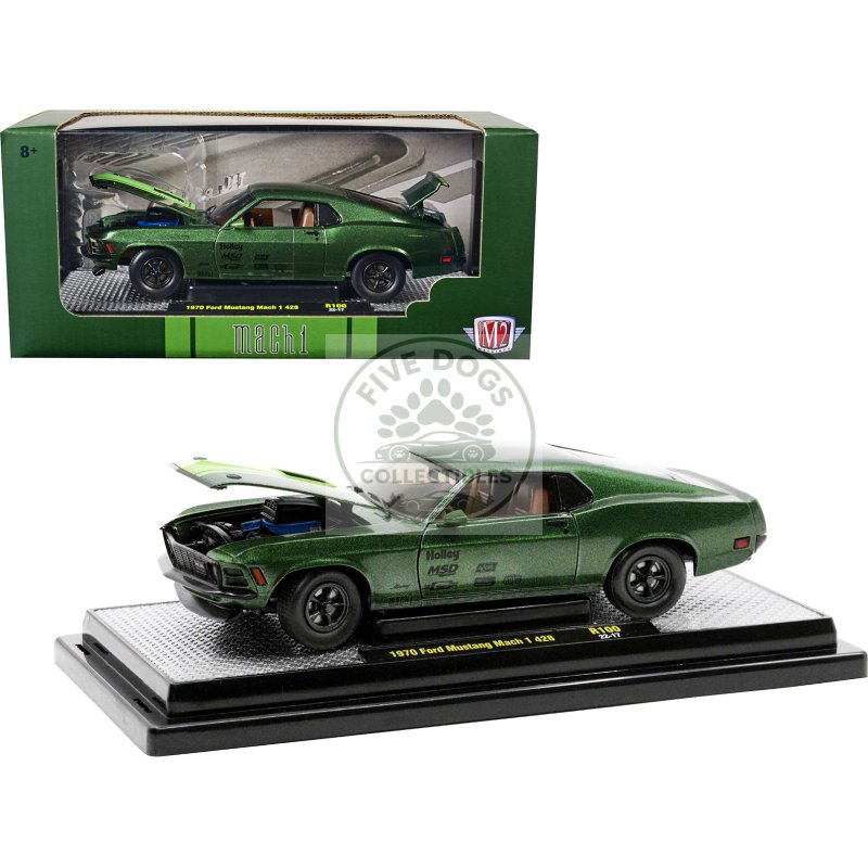 1970 ford mustang mach 1 428 green metallic with light green hood limited edition to 6550 pieces worldwide 1/24 diecast model cars by m2 machines