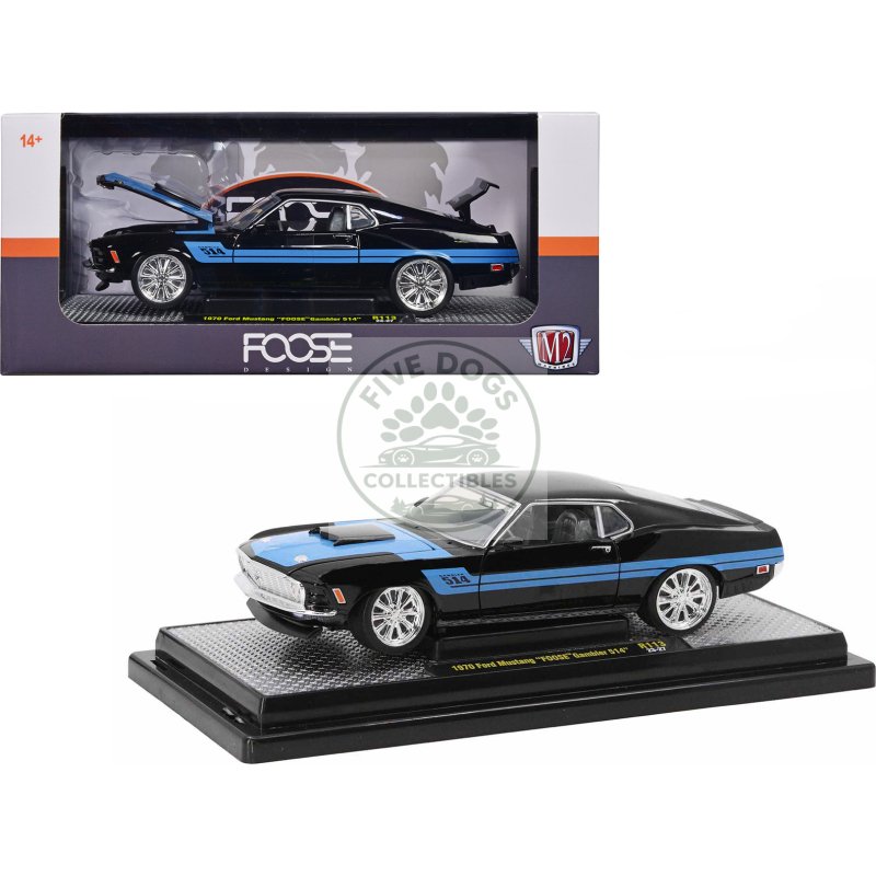 1970 ford mustang gambler 514 black with blue stripes "foose" limited edition to 6650 pieces worldwide 1/24 diecast model car by m2 machines