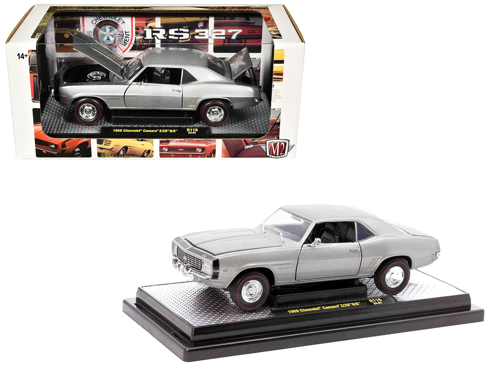 1969 chevrolet camaro z/28 r/s silver metallic limited edition to 5250 pieces worldwide 1/24 diecast model car by m2 machines 1969 chevrolet camaro z/28 r/s silver metallic limited edition to 5250 pieces worldwide 1/24 diecast model car by m2 machines
