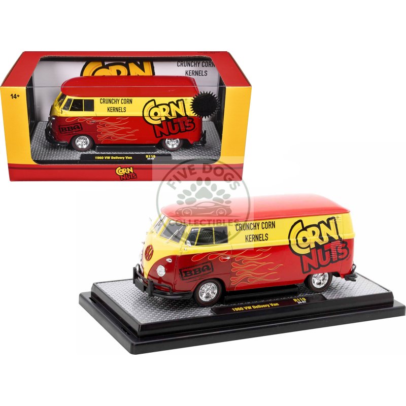 1960 volkswagen delivery van red and yellow "corn nuts bbq" limited edition to 6250 pieces worldwide 1/24 diecast model car by m2 machines