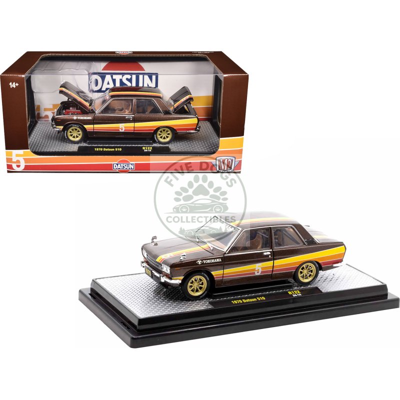 1970 datsun 510 #5 brown metallic with stripes limited edition to 4250 pieces worldwide 1/24 diecast model car by m2 machines