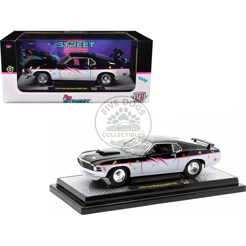 1970 ford mustang boss 429 "pro street" black and gray with graphics limited edition to 6650 pieces worldwide 1/24 diecast model car by m2 machines