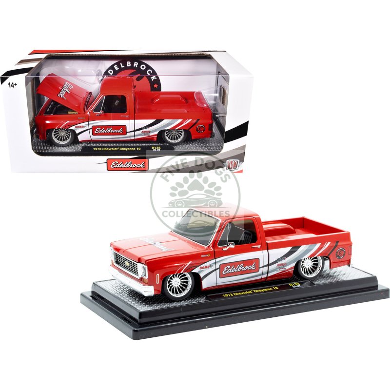 1973 chevrolet cheyenne 10 pickup truck "edelbrock" red with graphics limited edition to 7850 pieces worldwide 1/24 diecast model car by m2 machines