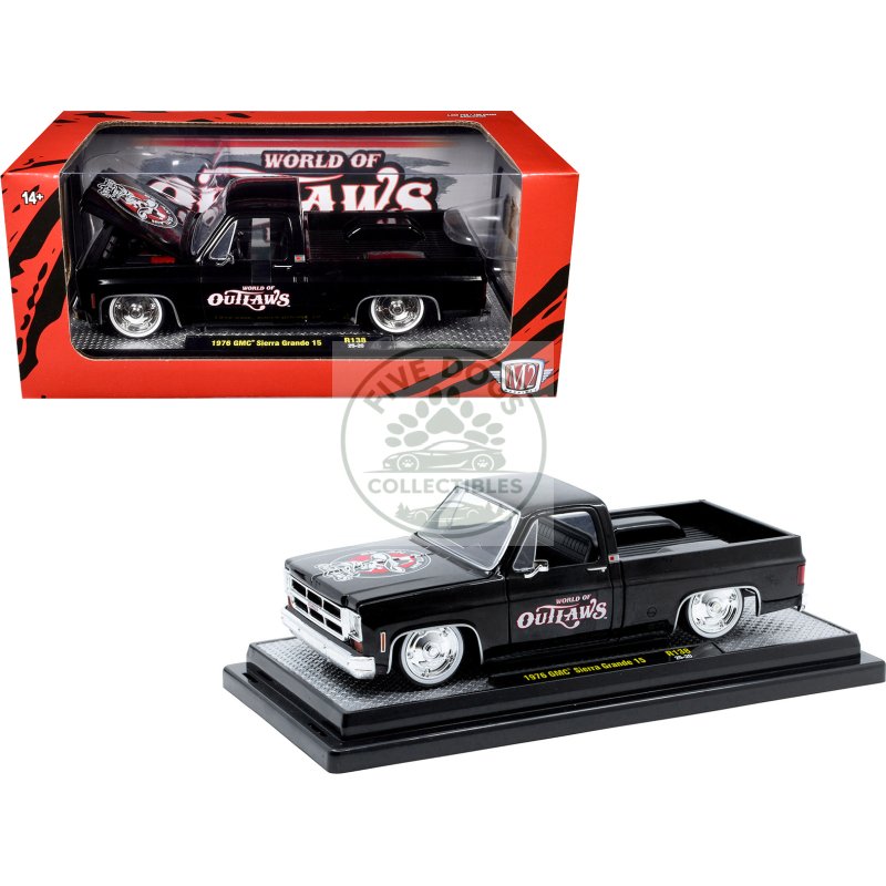 1976 gmc sierra grande 15 pickup truck "world of outlaws" black limited edition to 4050 pieces worldwide 1/24 diecast model car by m2 machines
