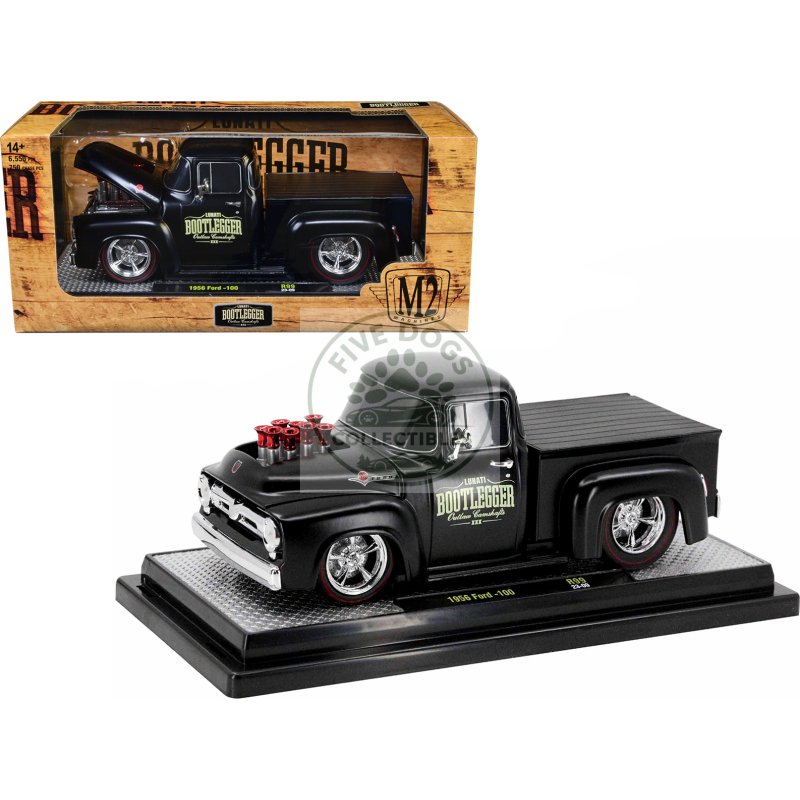 1956 ford f 100 pickup truck matt black "lunati bootlegger" limited edition to 6550 pieces worldwide 1/24 diecast model car by m2 machines