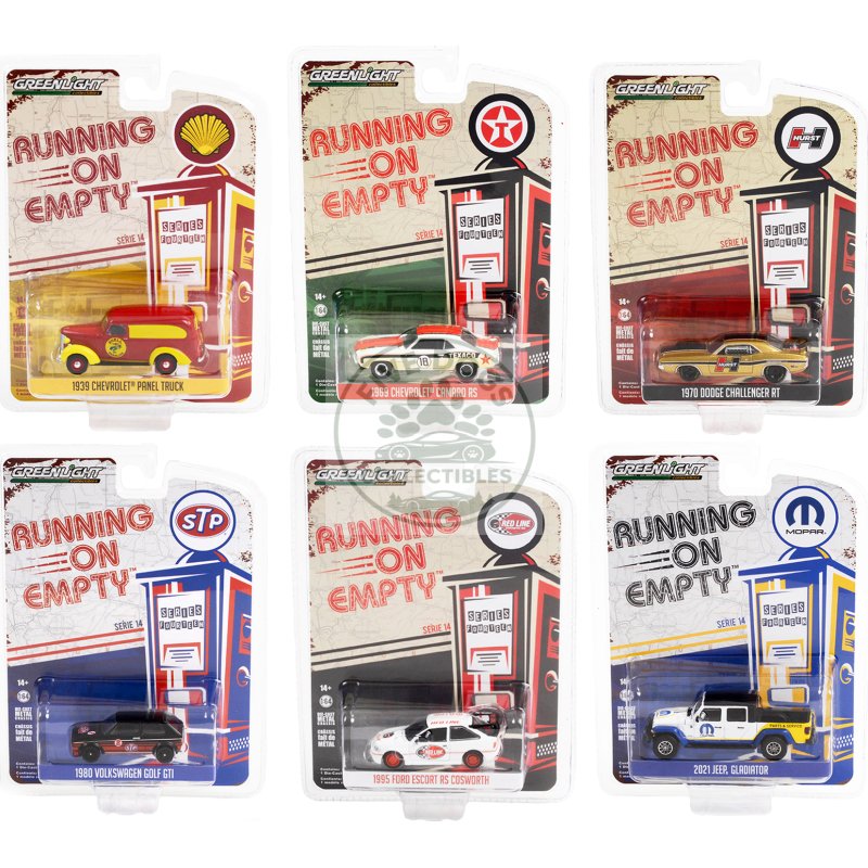 "running on empty" 6 piece set series 14 1/64 diecast model cars by greenlight