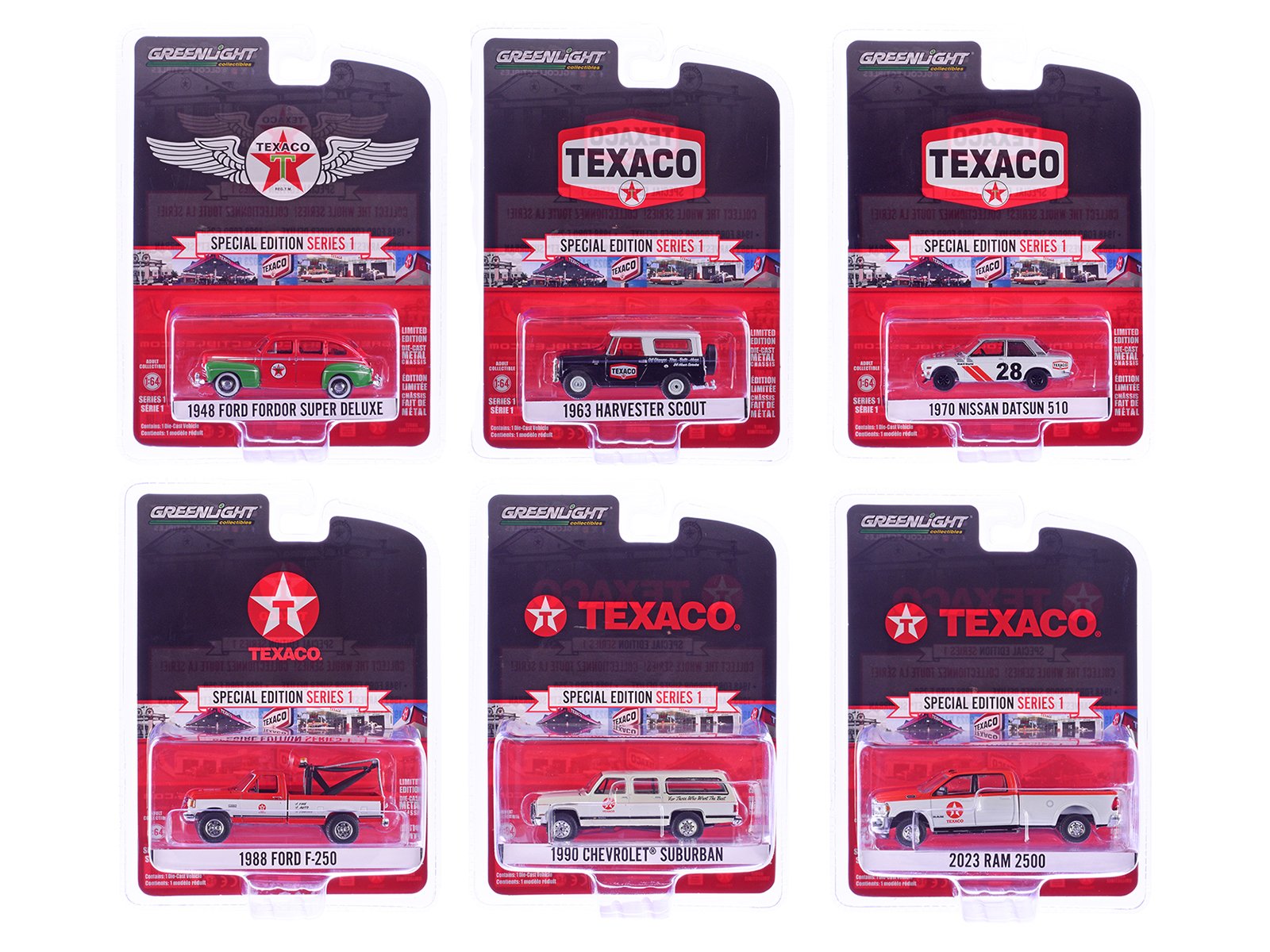 "texaco special edition" series 1 set of 6 pieces 1/64 diecast model cars by greenlight "texaco special edition" series 1 set of 6 pieces 1/64 diecast model cars by greenlight