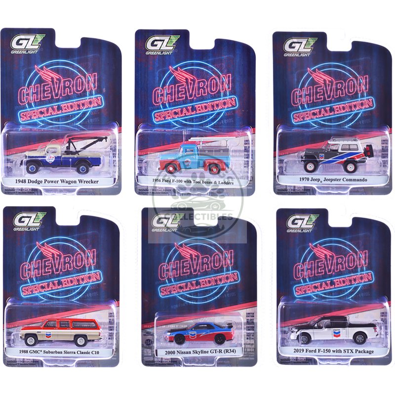 "chevron special edition" series 1 set of 6 pieces 1/64 diecast model cars by greenlight