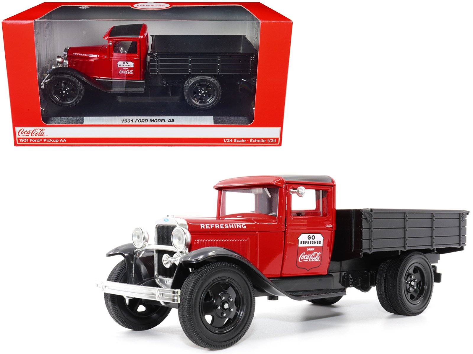 1931 ford model aa pickup truck red and black "go refreshed drink coca cola" 1/24 diecast model car by motor city classics 1931 ford model aa pickup truck red and black "go refreshed drink coca cola" 1/24 diecast model car by motor city classics