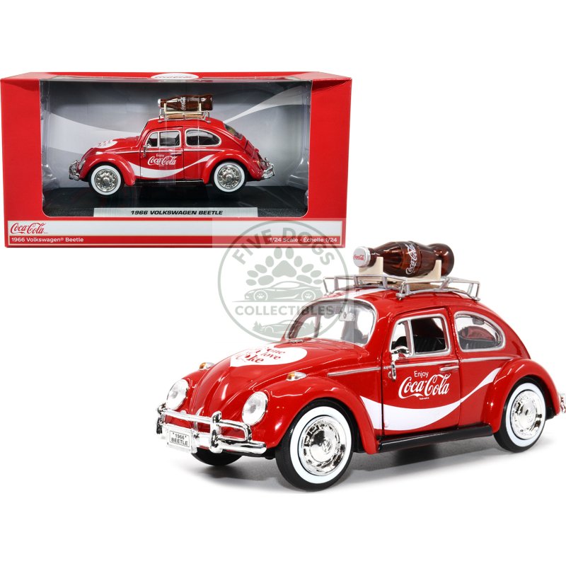1966 volkswagen beetle red "enjoy coca cola" with roof rack and accessories 1/24 diecast model car by motor city classics