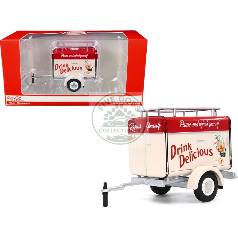 travel trailer cream with red top "pause and refresh yourself drink delicious coca cola" 1/24 diecast model car by motor city classics