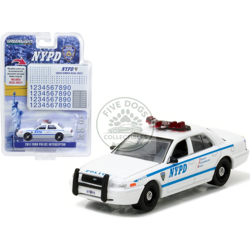 2011 ford crown victoria police new york police department (nypd) with nypd squad number decal sheet hobby exclusive 1/64 diecast model car by greenlight