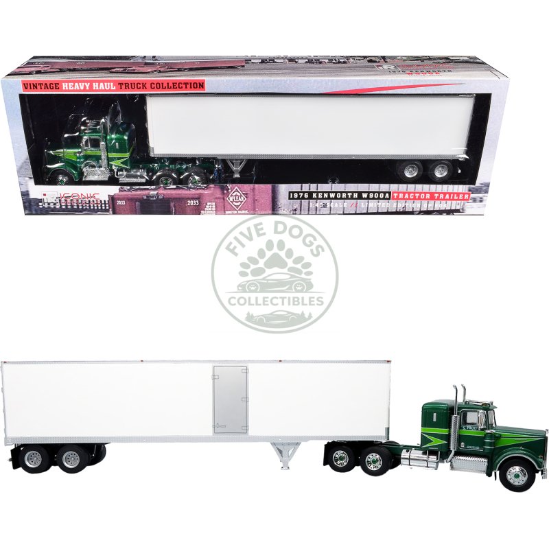 1976 kenworth w900a tractor with dry goods trailer green metallic with light green graphics "vintage heavy haul truck collection" 1/43 diecast model by iconic replicas