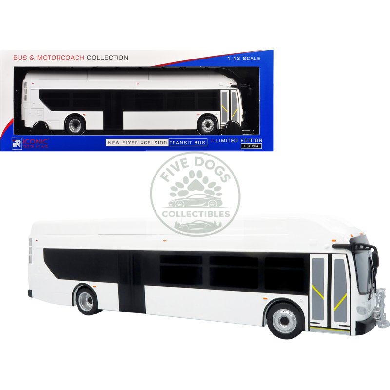 new flyer xcelsior transit bus blank white "the bus & motorcoach collection" limited edition to 504 pieces worldwide 1/43 model by iconic replicas