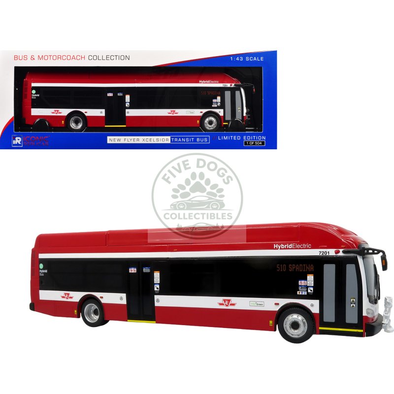 new flyer xcelsior transit bus "ttc – toronto transit commission" red and white "the bus & motorcoach collection" limited edition to 504 pieces worldwide 1/43 model by iconic replicas