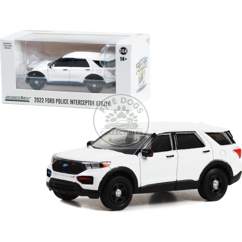 2022 ford police interceptor utility white "hot pursuit" "hobby exclusive" series 1/64 diecast model car by greenlight