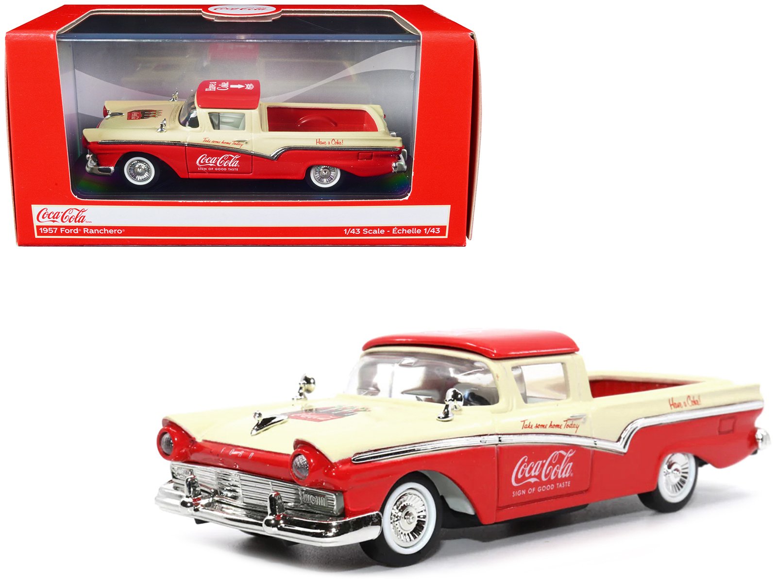 1957 ford ranchero "coca cola" red and cream 1/43 diecast model car by motor city classics 1957 ford ranchero "coca cola" red and cream 1/43 diecast model car by motor city classics