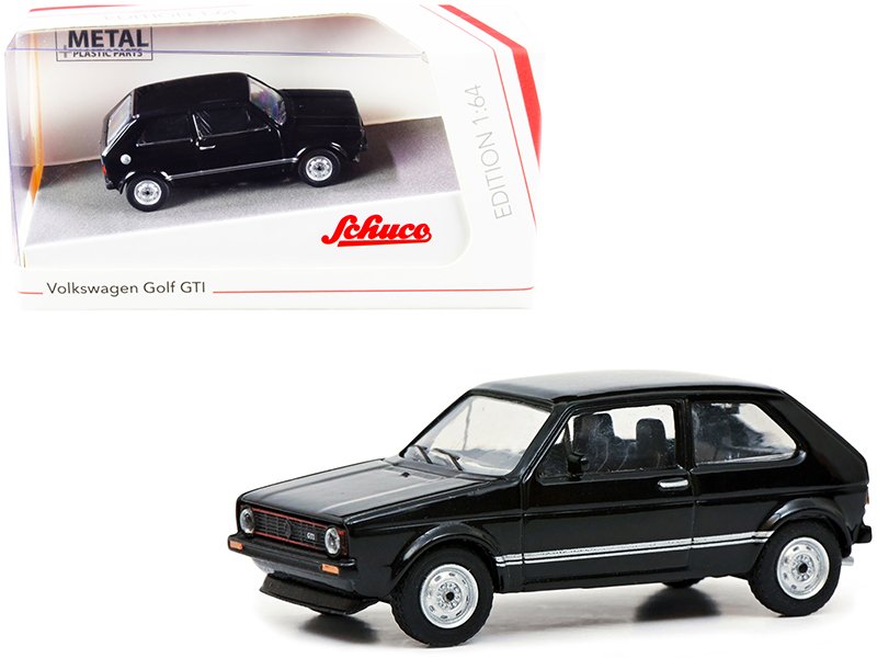 volkswagen golf gti black with silver stripes 1/64 diecast model car by schuco volkswagen golf gti black with silver stripes 1/64 diecast model car by schuco