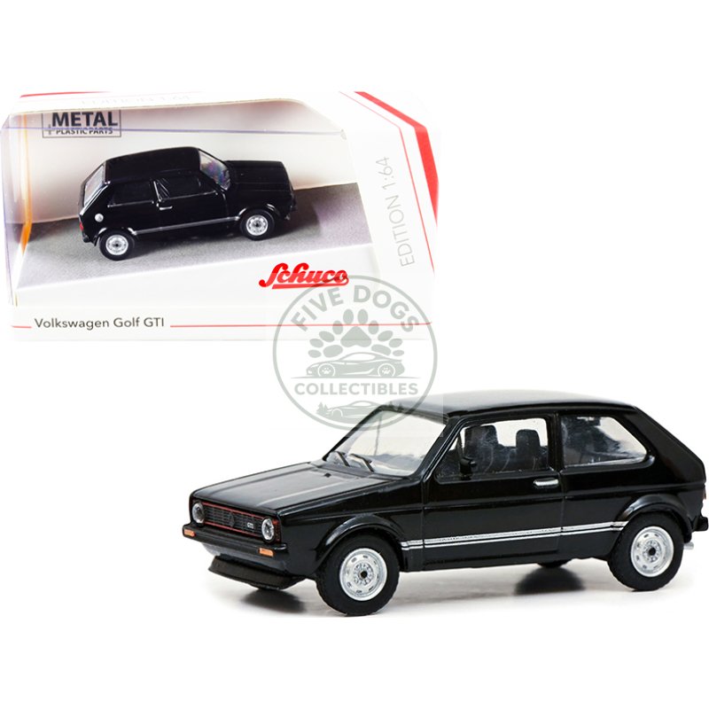 volkswagen golf gti black with silver stripes 1/64 diecast model car by schuco