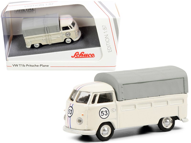 volkswagen t1b pritsche plane pickup truck with canopy #53 cream 1/87 (ho) diecast model by schuco volkswagen t1b pritsche plane pickup truck with canopy #53 cream 1/87 (ho) diecast model by schuco
