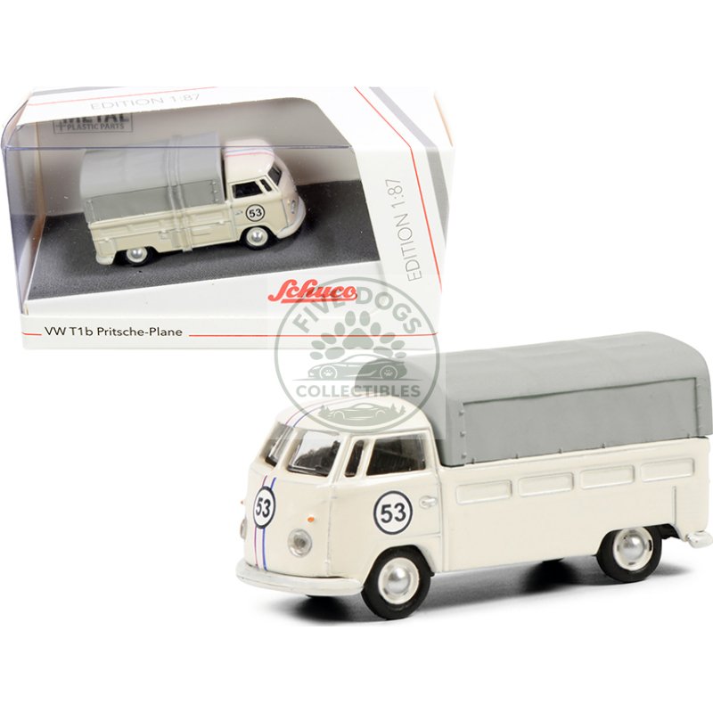 volkswagen t1b pritsche plane pickup truck with canopy #53 cream 1/87 (ho) diecast model by schuco