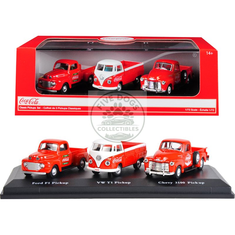 "classic pickups" gift set of 3 pickup trucks "coca cola" 1/72 diecast model cars by motorcity classics