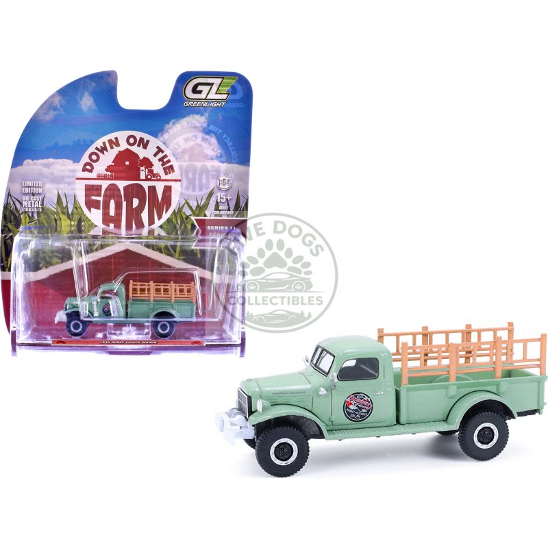 1946 dodge power wagon pickup truck "strawberry farm" green "down on the farm" series 11 1/64 diecast model by greenlight