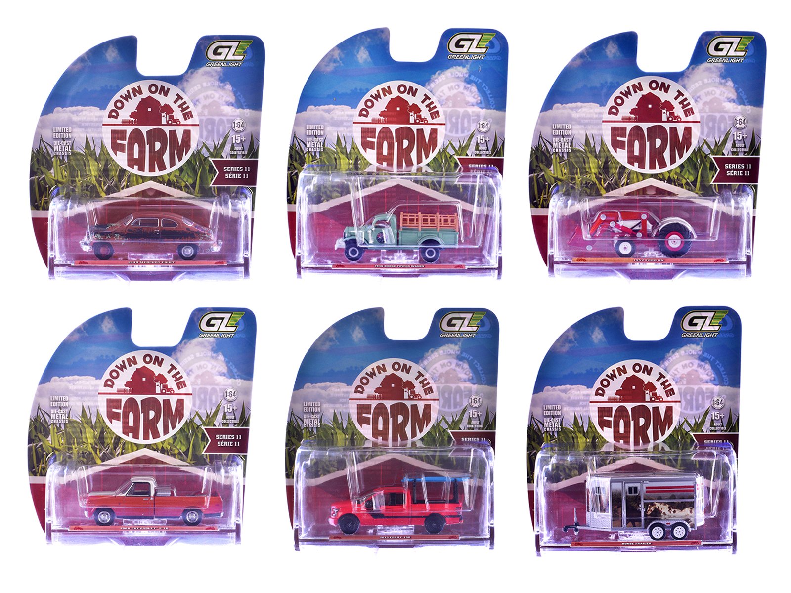 "down on the farm" series 11 set of 6 pieces 1/64 diecast models by greenlight "down on the farm" series 11 set of 6 pieces 1/64 diecast models by greenlight