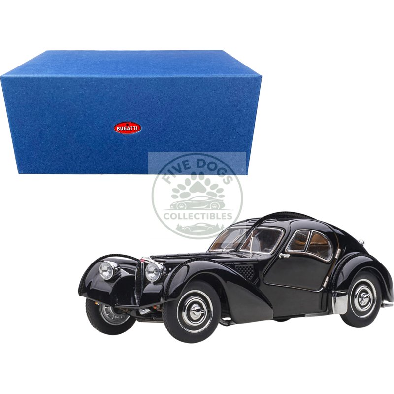 1938 bugatti type 57sc atlantic with disc wheels black 1/43 diecast model car by autoart