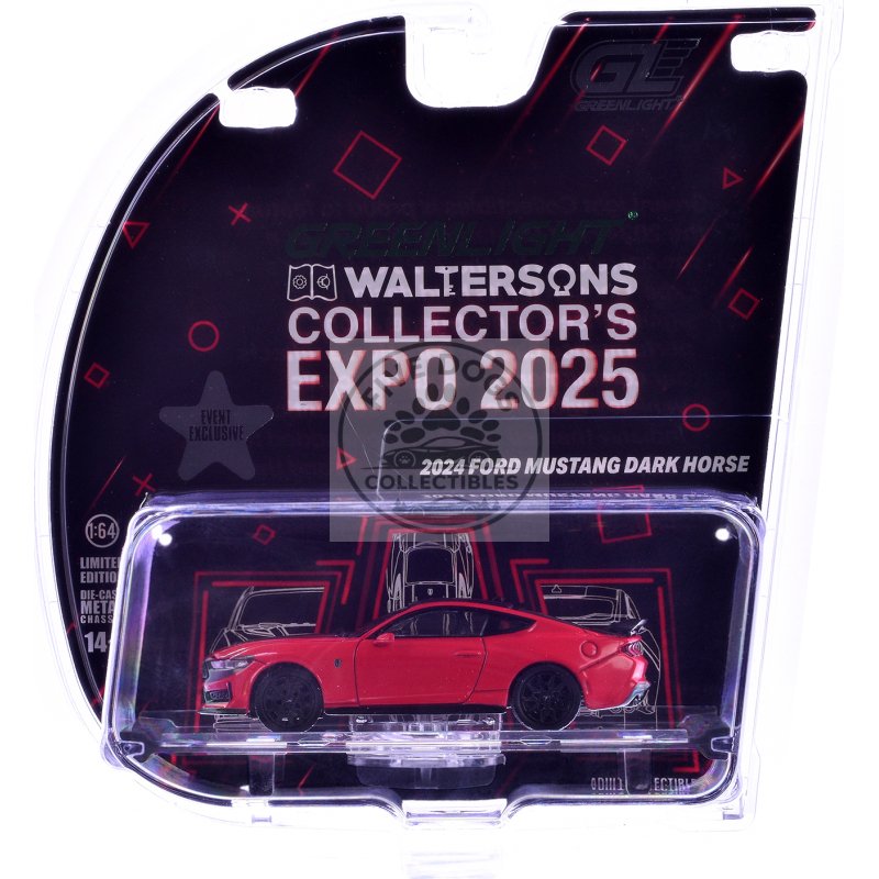 2024 ford mustang dark horse "indiana" red with black hood and top "2025 greenlight waltersons collector's expo exclusive" 1/64 diecast model car by greenlight