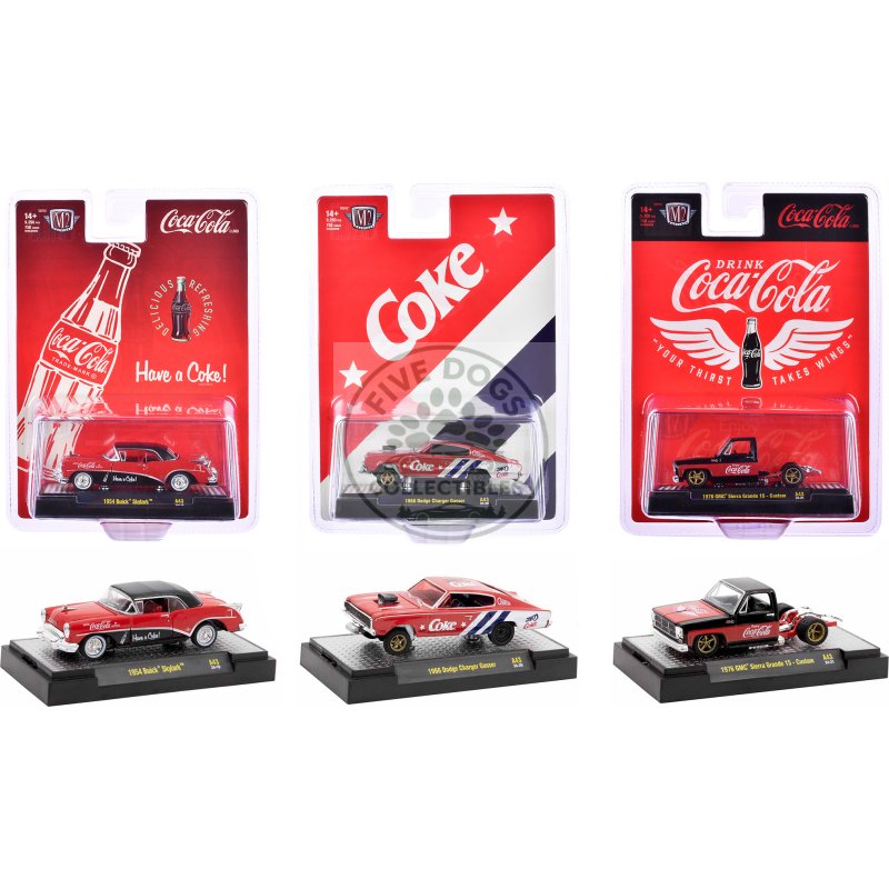 "coca cola" set of 3 pieces release 43 limited edition to 10000 pieces worldwide 1/64 diecast model cars by m2 machines