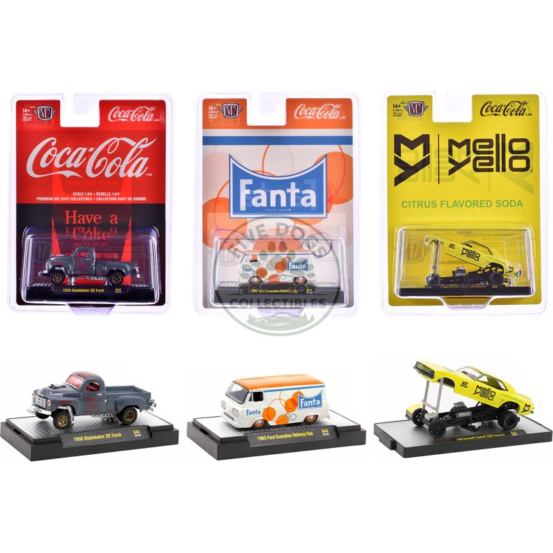 "sodas" set of 3 pieces release 44 limited edition to 8250 pieces worldwide 1/64 diecast model cars by m2 machines