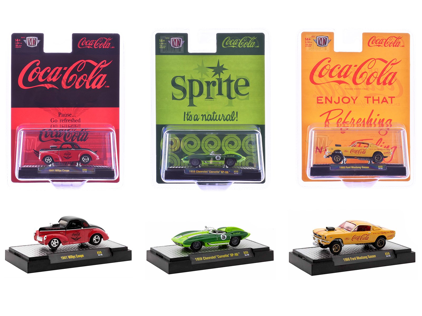 "sodas" set of 3 pieces release 50 limited edition to 10000 pieces worldwide 1/64 diecast model cars by m2 machines "sodas" set of 3 pieces release 50 limited edition to 10000 pieces worldwide 1/64 diecast model cars by m2 machines