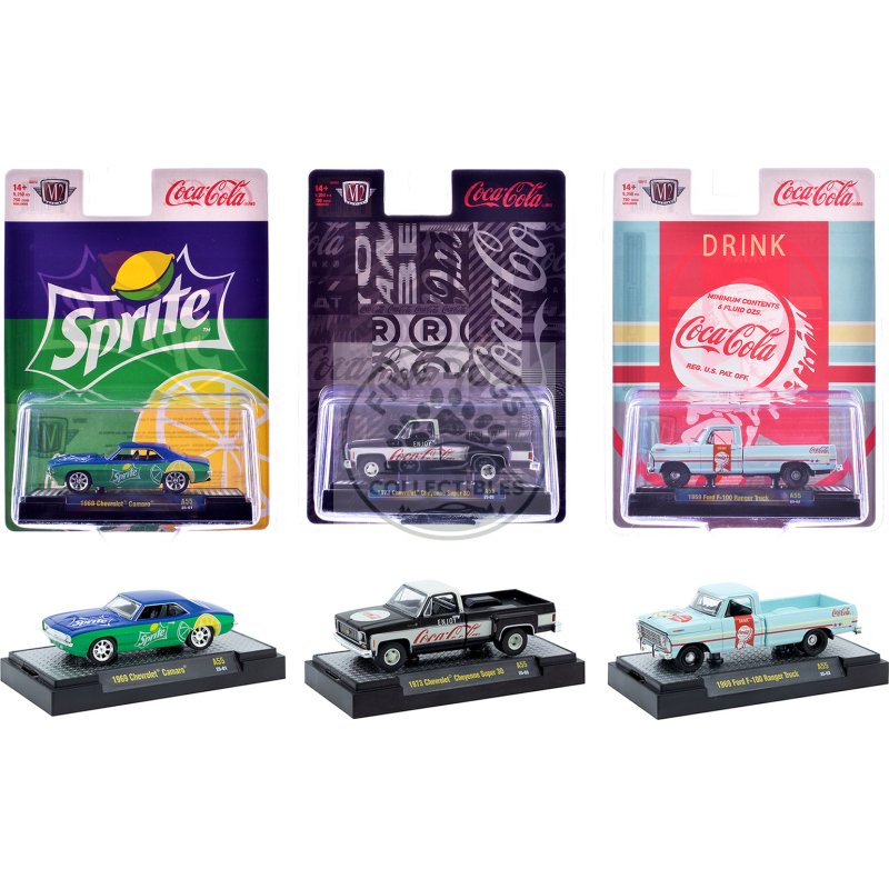 "sodas" set of 3 pieces release 55 limited edition to 10000 pieces worldwide 1/64 diecast model cars by m2 machines