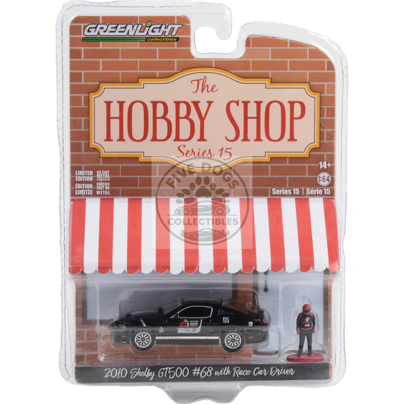 greenlight the hobby shop 2010 ford shelby gt500 #68 with race car driver