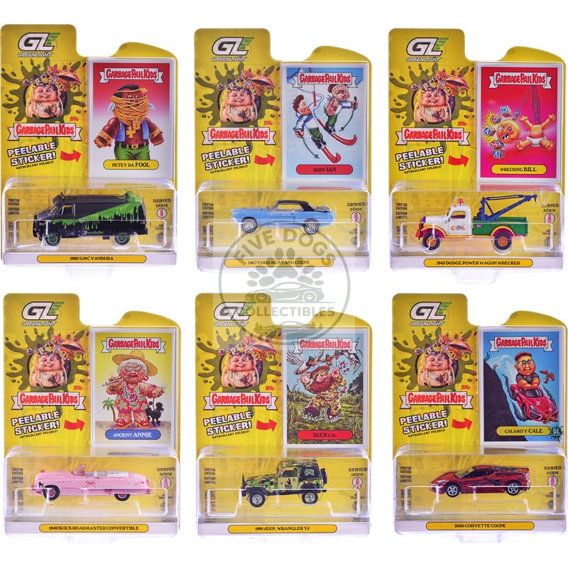 "garbage pail kids" series #8 set of 6 pieces 1/64 diecast models by greenlight