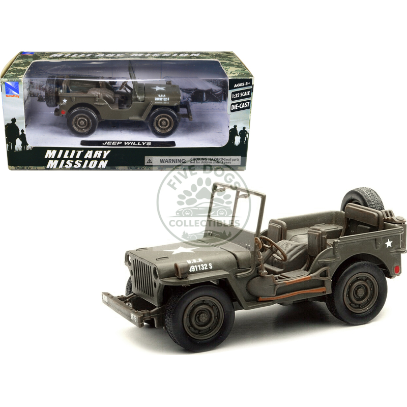 jeep willys u.s.a. army green 1/32 diecast model car by new ray