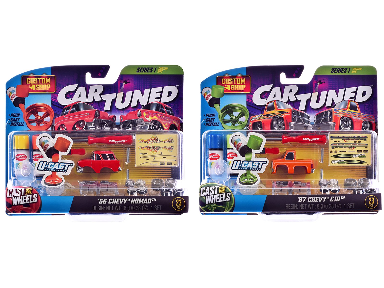 1987 chevrolet c10 pickup truck orange and 1956 chevrolet nomad red "custom shop" 2 car set diecast model cars by cartuned 1987 chevrolet c10 pickup truck orange and 1956 chevrolet nomad red "custom shop" 2 car set diecast model cars by cartuned