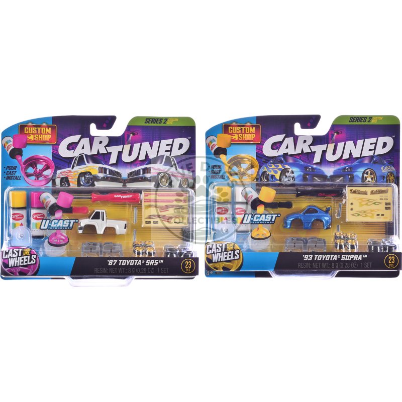 1987 toyota sr5 pickup truck white and 1993 toyota supra blue "custom shop" 2 car set diecast model cars by cartuned