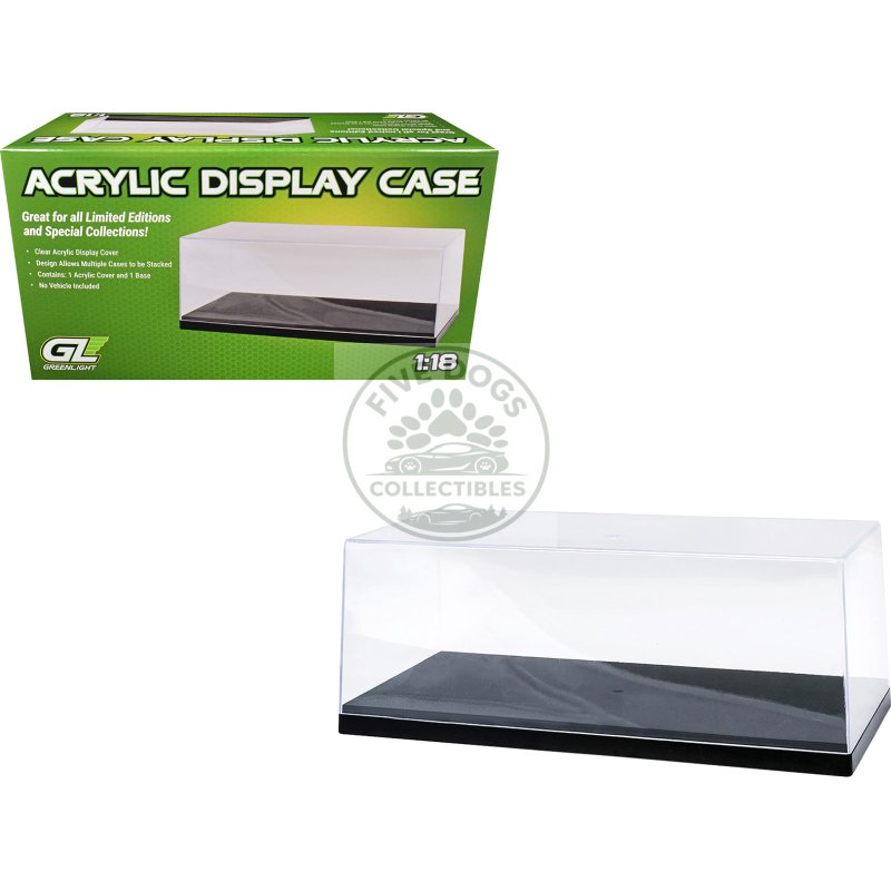 acrylic display case for 1/18 1/24 scale model cars with black plastic base (replaces greenlight 55020) by greenlight