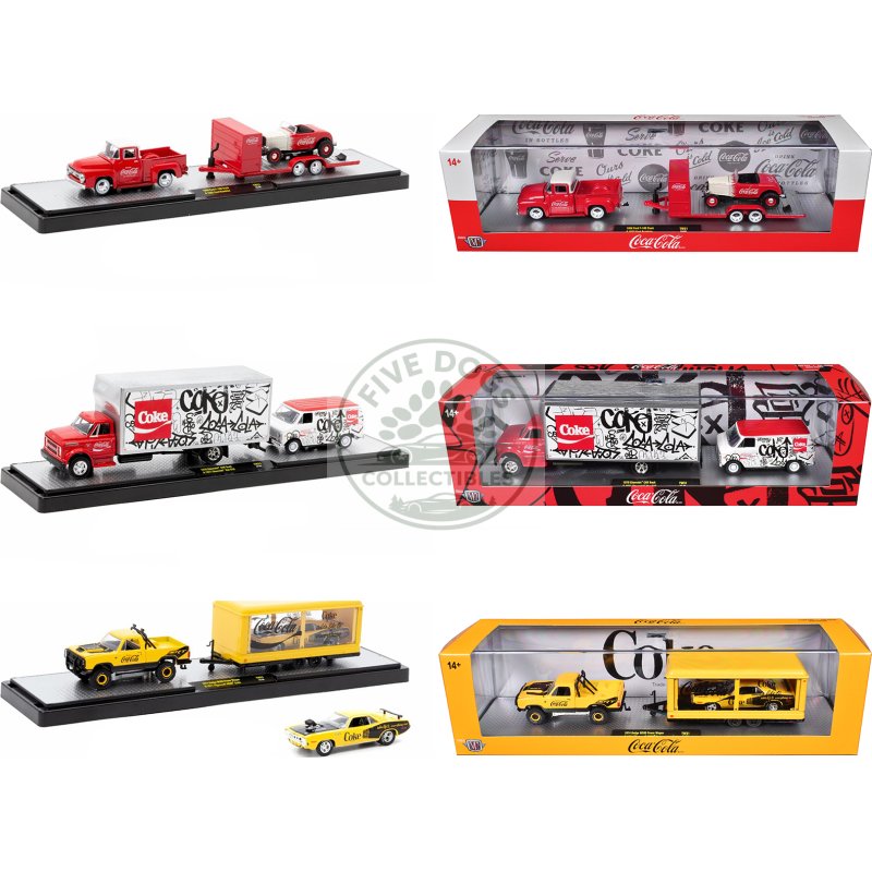 auto haulers "coca cola" set of 3 pieces release 31 limited edition to 7250 pieces worldwide 1/64 diecast models by m2 machines