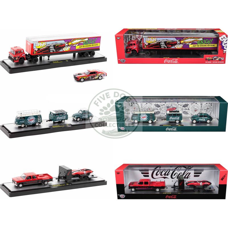 auto haulers "coca cola" set of 3 pieces release 32 limited edition to 7250 pieces worldwide 1/64 diecast models by m2 machines