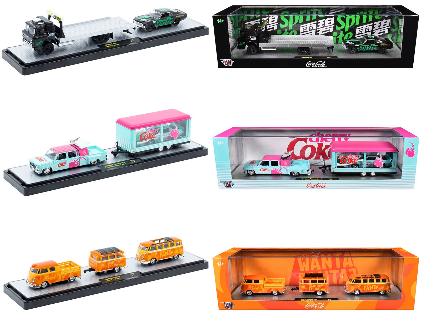 auto haulers "soda" set of 3 pieces release 40 limited edition to 8200 pieces worldwide 1/64 diecast model cars by m2 machines auto haulers "soda" set of 3 pieces release 40 limited edition to 8200 pieces worldwide 1/64 diecast model cars by m2 machines