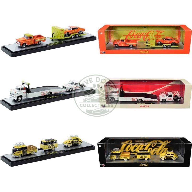 auto haulers "coca cola" set of 3 pieces release 43 limited edition to 6200 pieces worldwide 1/64 diecast models by m2 machines