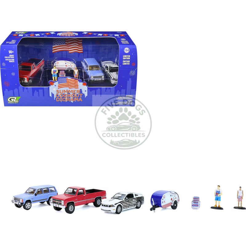 "summer cookout diorama" set of 7 pieces 1/64 diecast model cars by greenlight